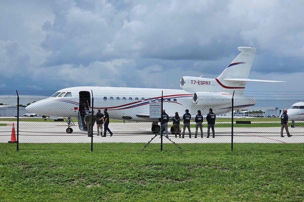 Venezuelan President Nicolas Maduro’s aircraft, a Dassault Falcon 900EX private jet, in Fort Lauderdale, Florida after being seized by US officials. Photo: AFP