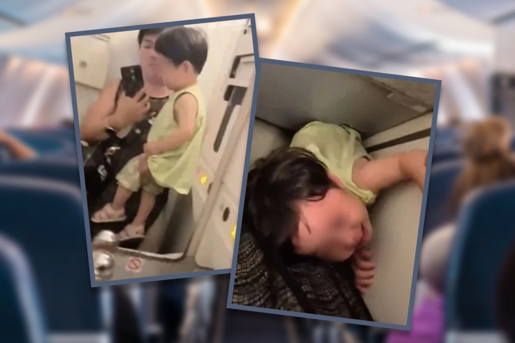 Two Chinese women spark a heated online debate after locking a noisy toddler in an airplane toilet as a form of discipline. Photo: SCMP composite/Shutterstock/Weibo