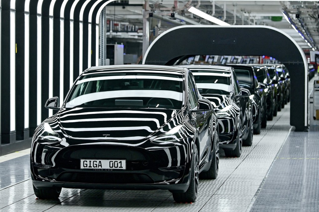 Model Y cars are pictured during the opening ceremony of the new Tesla Gigafactory for electric cars in Gruenheide, Germany in March 2022. Photo: Reuters