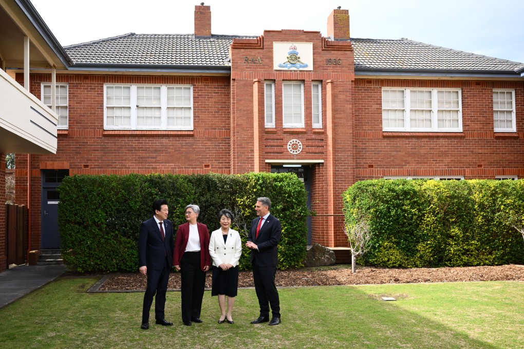 (Left to right) Japanese Defence Minister Minoru Kihara, Australian Foreign Minister Penny Wong, Japanese Foreign Minister Yoko Kamikawa and Australian Defence Minister Richard Marles during their meeting in Queenscliff on Thursday. Photo: EPA-EFE