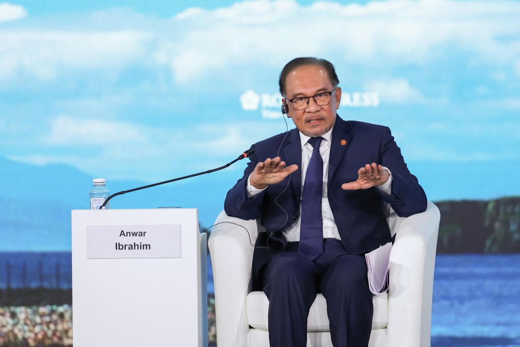 Malaysian Prime Minister Anwar Ibrahim speaks during a plenary session of the Eastern Economic Forum in Vladivostok, Russia, on Thursday. Photo: Roscongress Foundation via Reuters