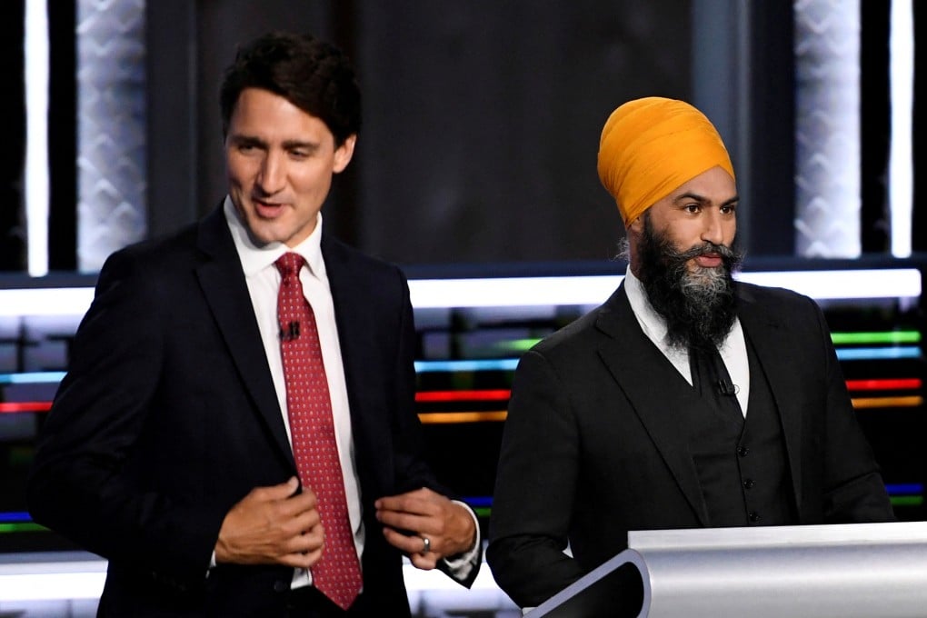 Canadian Prime Minister Justin Trudeau and NDP leader Jagmeet Singh take part in a debate in Gatineau, Quebec, in September 2021. Photo: Reuters