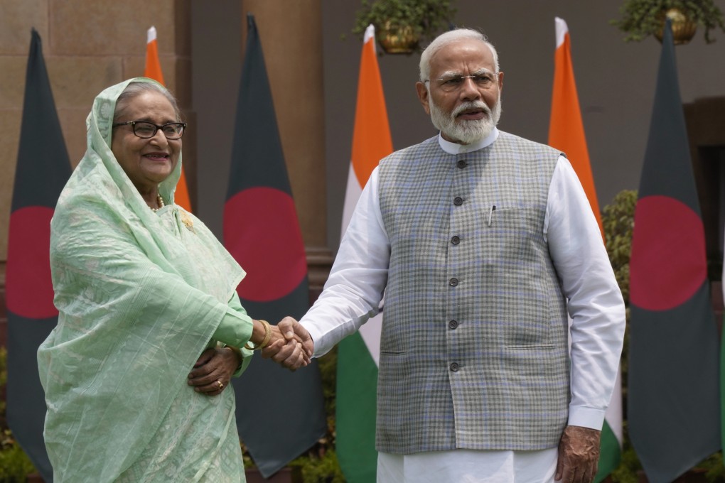 Indian Prime Minister Narendra Modi meets his Bangladeshi counterpart Sheikh Hasina in New Delhi on June 22. Photo: AP