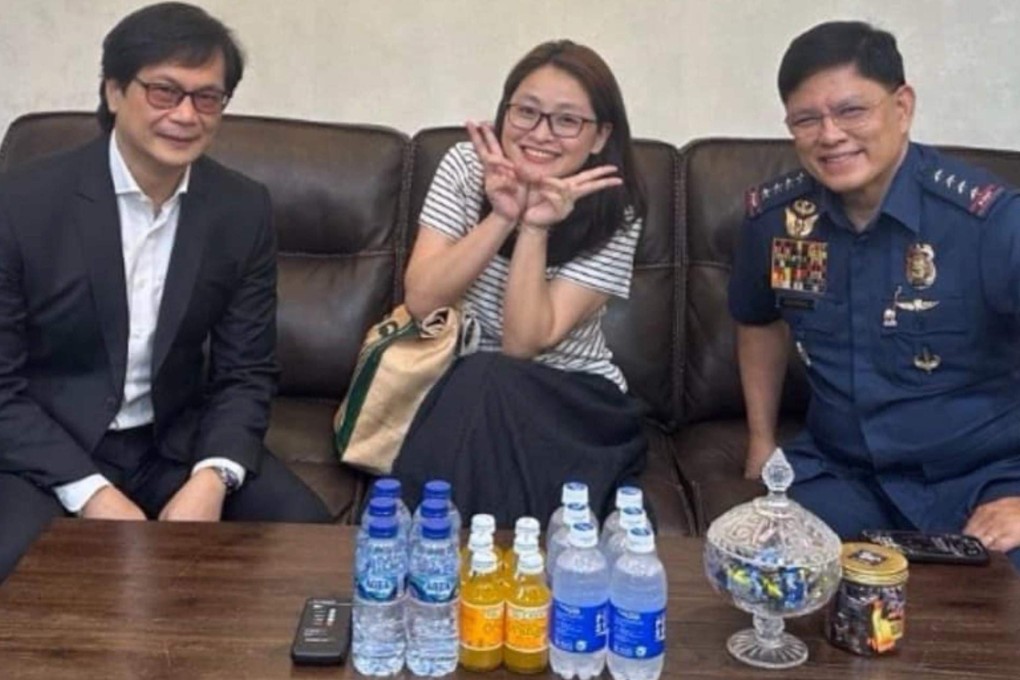 Fugitive ex-mayor Alice Guo sits smiling between Department of Interior and Local Governments Secretary Benhur Abalos and Philippine National Police Director General Rommel Marbil in Jakarta on September 5. Photo: Facebook / Benhur Abalos