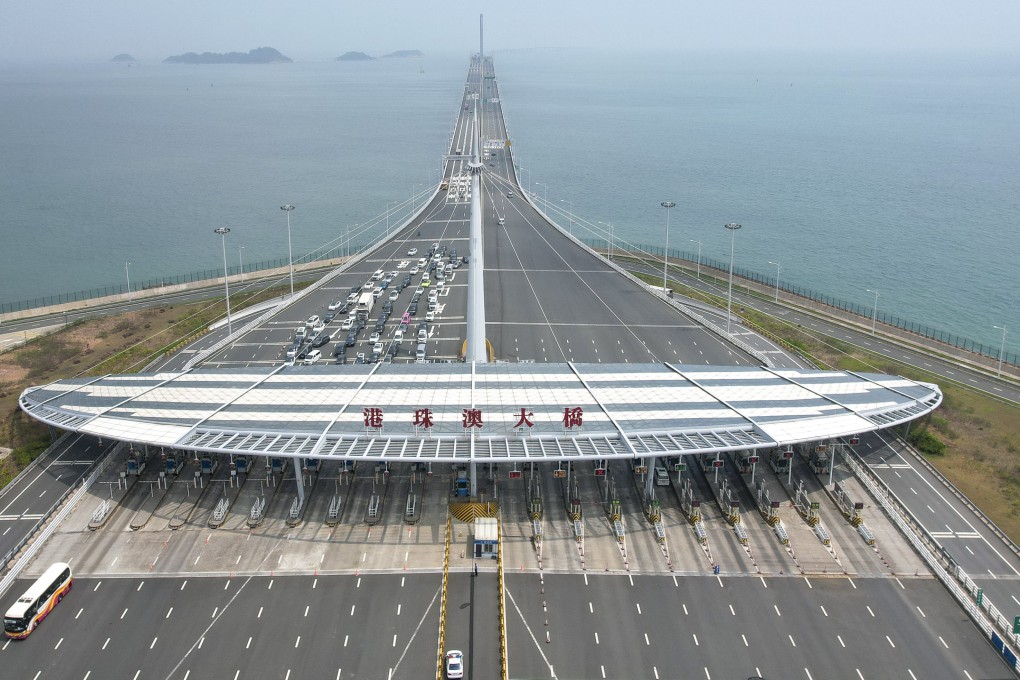 Vehicles arrive at Zhuhai Port on the Hong Kong-Zhuhai-Macao Bridge on March 30, 2024. Photo: Getty Images