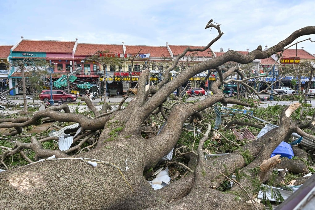Fallen trees and debris after Typhoon Yagi hit Ha Long, in Vietnam’s Quang Ninh province, on Sunday. Fourteen people died across the country. Photo: AFP