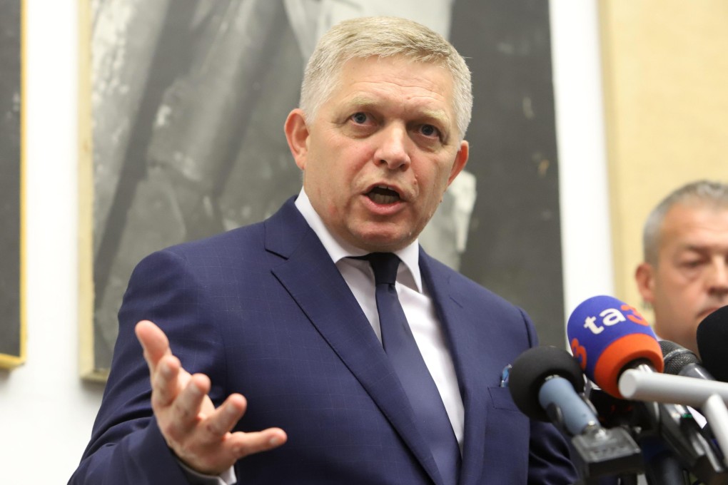 Slovak Prime Minister Robert Fico speaks to the media during his trip to Handlova on Friday. Photo: dpa