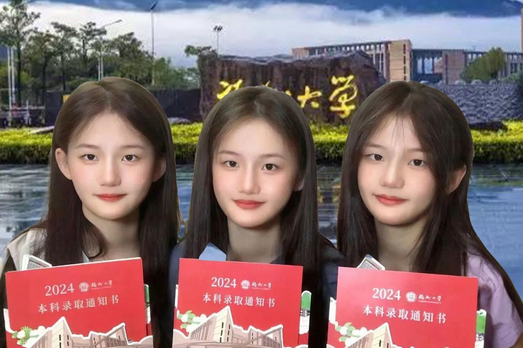 Triplets from China have enrolled at the same university, which their mother calls a fulfilment of a “prophecy” tied to their names. Photo: SCMP composite/Weibo/The Paper