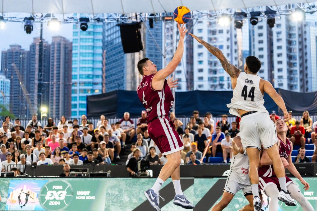 Agnis Cavars (left) in action for Latvia at the Universality Olympic Qualifying Tournament in Hong Kong in April. Photo: 3x3 HKG