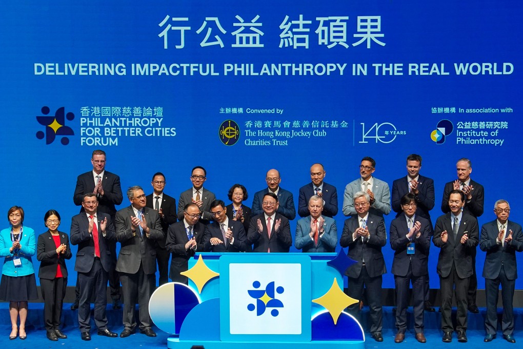 Hong Kong Jockey Club’s Philanthropy for Better Cities Forum included guests such as Chief Secretary Eric Chan (seventh from the left, front row). Photo: Elson Li