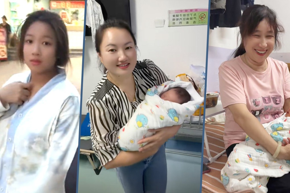 Three generations of mothers: the baby’s mother on the far left, the paternal grandmother in the middle, and the paternal great-grandmother on the far right. Photo: SCMP composite/Douyin