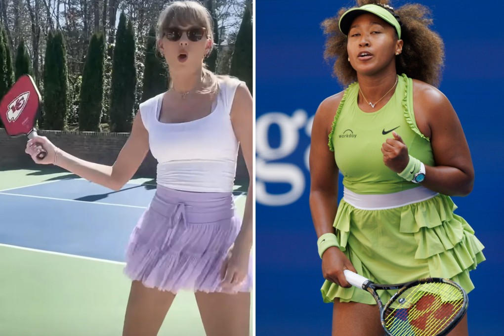 Taylor Swift in tenniscore, and Japanese tennis player Naomi Osaka during the US Open championships in New York. Tennis outfits like theirs have become popular with fashion fans the world over. Photos: YouTube, EPA
