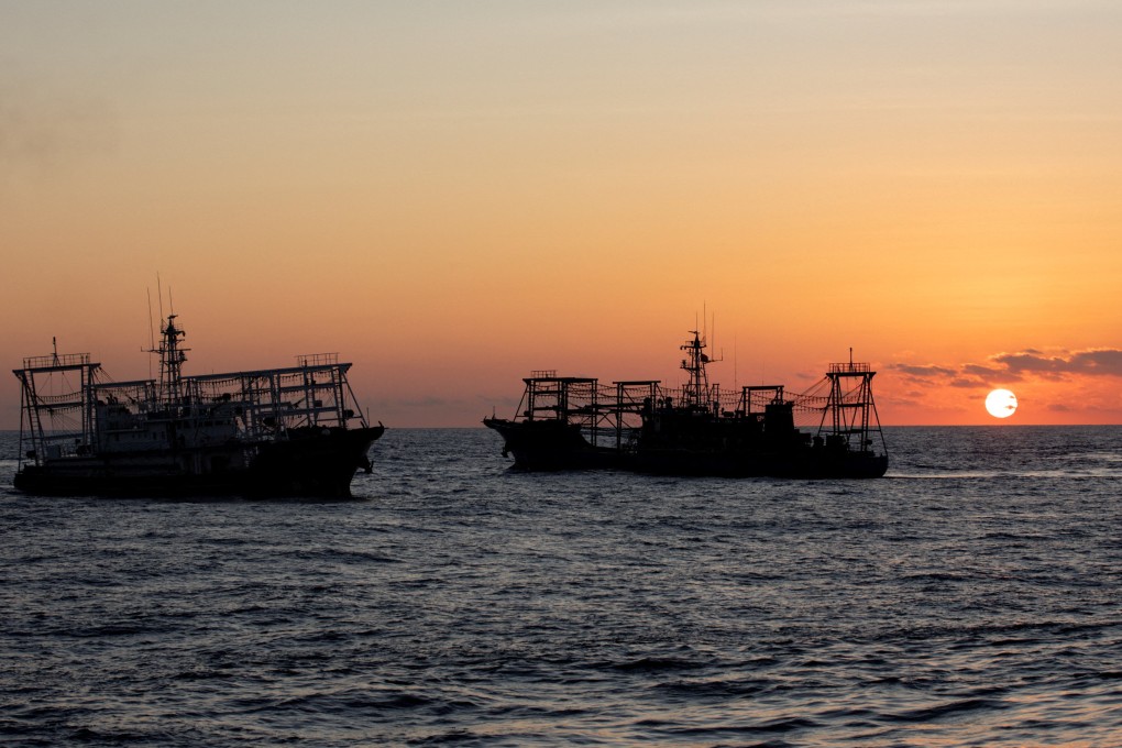 Chinese maritime militia vessels seen near Second Thomas Shoal in the South China Sea earlier this year. Photo: Reuters