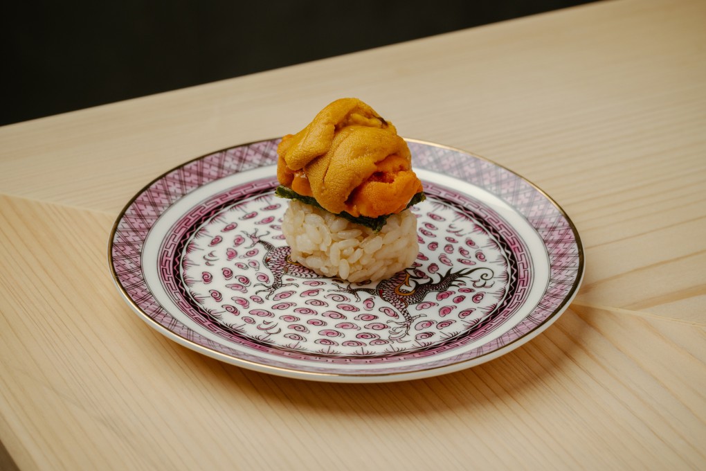 Udatsu Sushi’s signature double sea urchin with nori tempura. The Michelin-star Tokyo restaurant’s outlet in Hong Kong maintains its chefs’ commitment to innovation. Photo: Nicholas Wong/Sixteen Photography