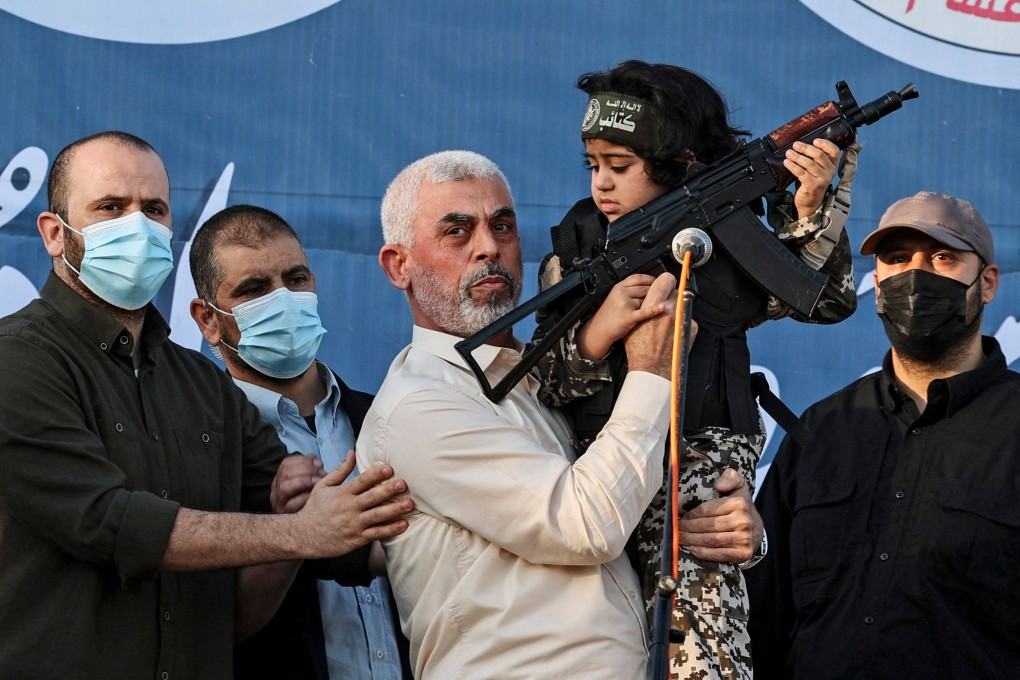 Hamas leader Yahya Sinwar (centre) at a rally in Gaza City in 2021. Photo: AFP