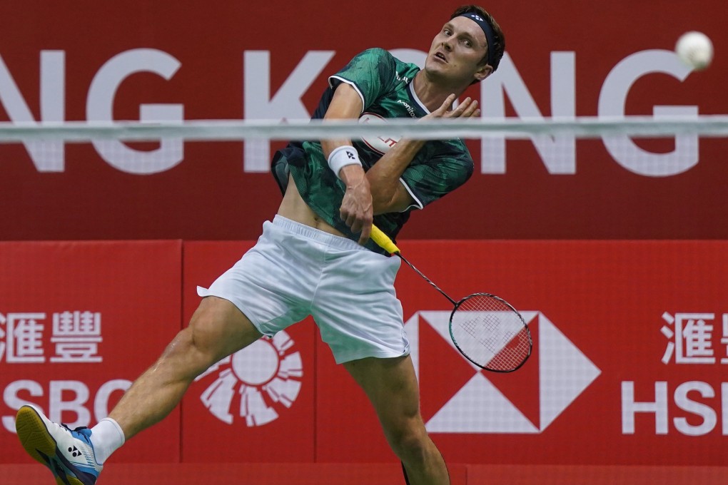 Viktor Axelsen aims a forehand smash past Angus Ng in the men’s singles round of 32 at the Hong Kong Open. Photo: Elson Li