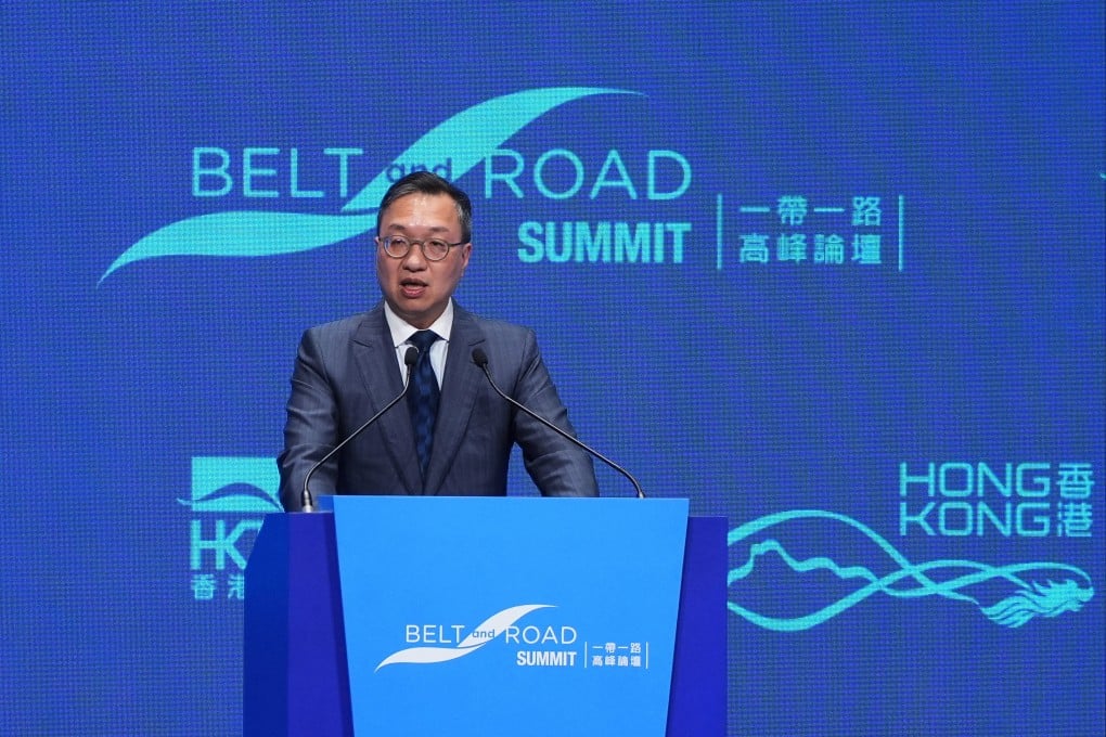 Secretary for Justice Paul Lam Ting-kwok speaks at the 9th Belt and Road Summit in Hong Kong on September 11, 2024. Photo: Eugene Lee
