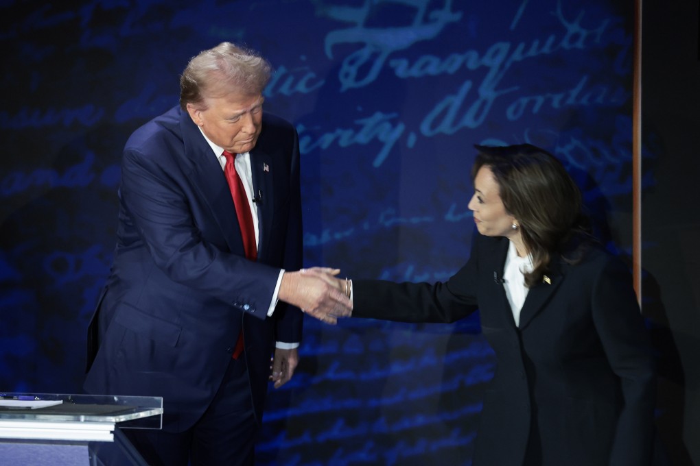 Republican presidential nominee Donald Trump and Vice-President Kamala Harris greet before their debate in Philadelphia on September 10. Photo: Getty Images/TNS