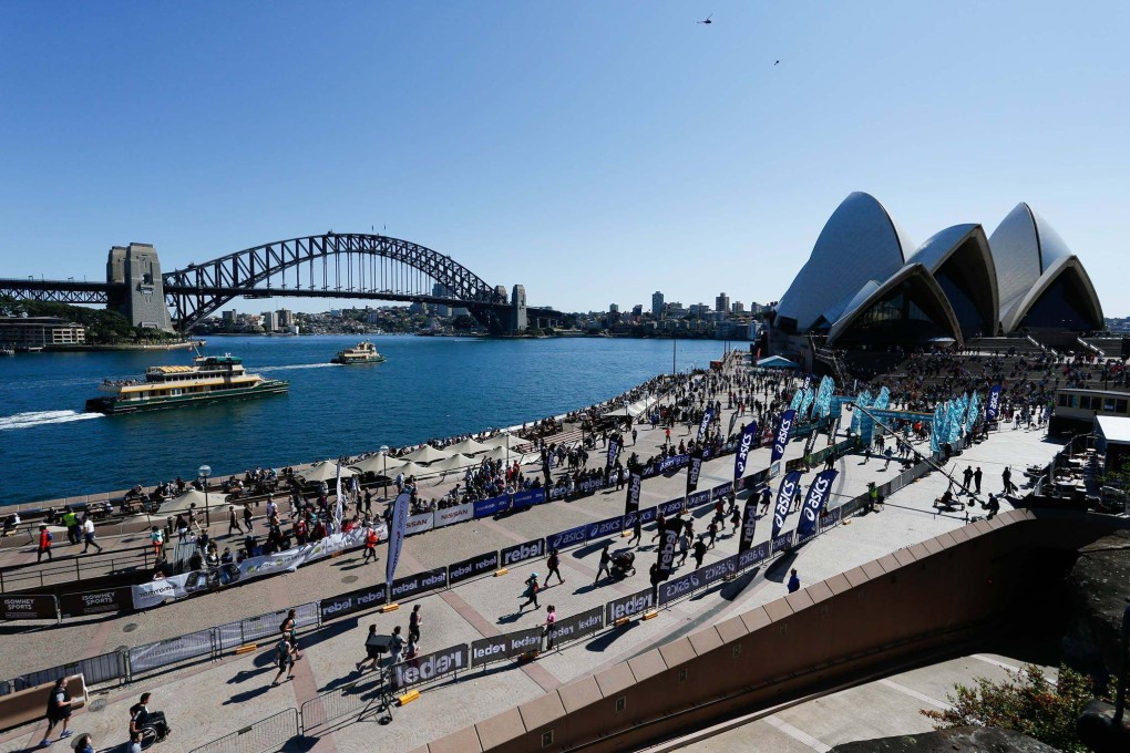The 25,000 competitors in the Sydney Marathon will cross the Sydney Harbour Bridge (left) on their way to finishing at the Sydney Opera House (right).