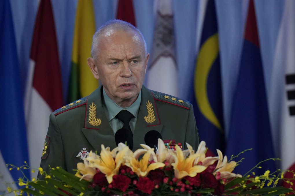 Russia’s deputy defence minister Alexander Fomin addresses the security forum in Beijing. Photo: AP