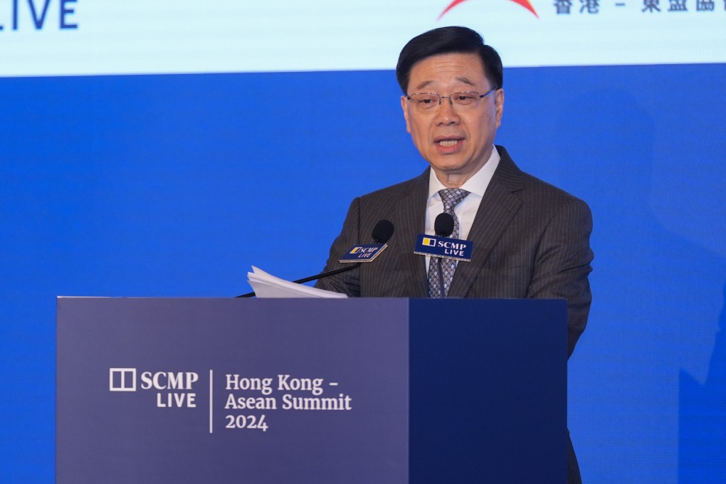 City leader John Lee speaks at the Hong Kong-Asean Summit. Photo: Eugene Lee