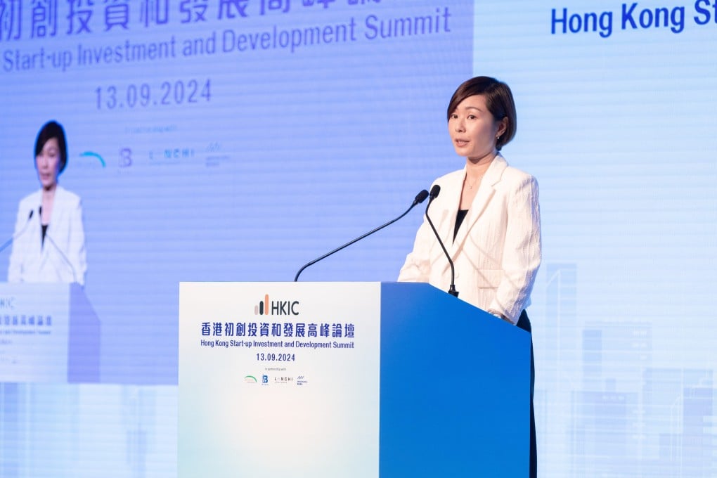 Clara Chan, CEO of HKIC, speaking at the inaugural Hong Kong Start-up Investment and Development Summit on September 13, 2024. Photo: Handout