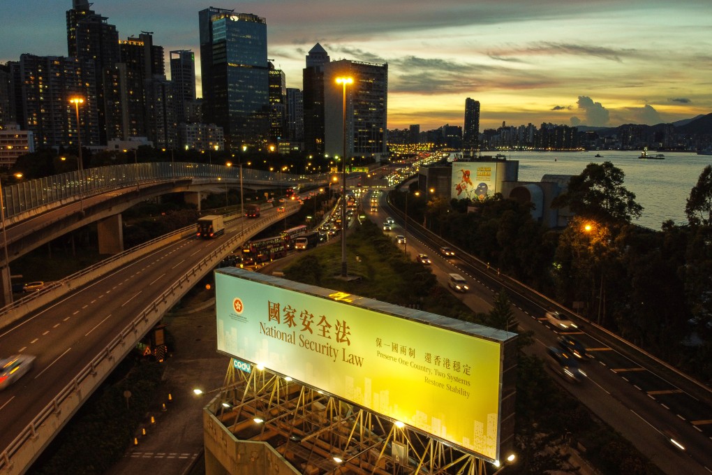 A billboard in Quarry Bay promotes the Beijing-imposed Hong Kong national security law in 2020. Photo: Sun Yeung