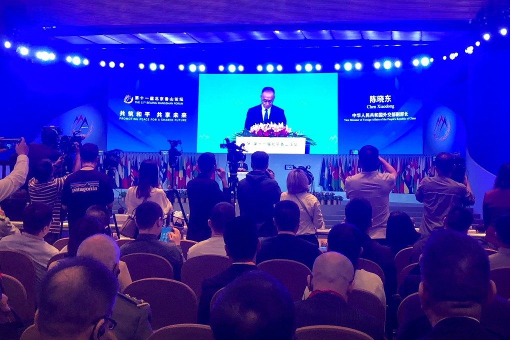 Chinese foreign vice-minister Chen Xiaodong addresses the 11th Xiangshan Forum in Beijing on Saturday. Photo: Amber Wang