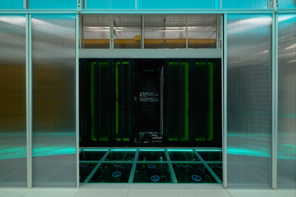 Server racks featuring the new direct-to-chip liquid cooling solution at Global Switch’s Hong Kong facility in Tseung Kwan O on September 12, 2024. Photo: Global Switch