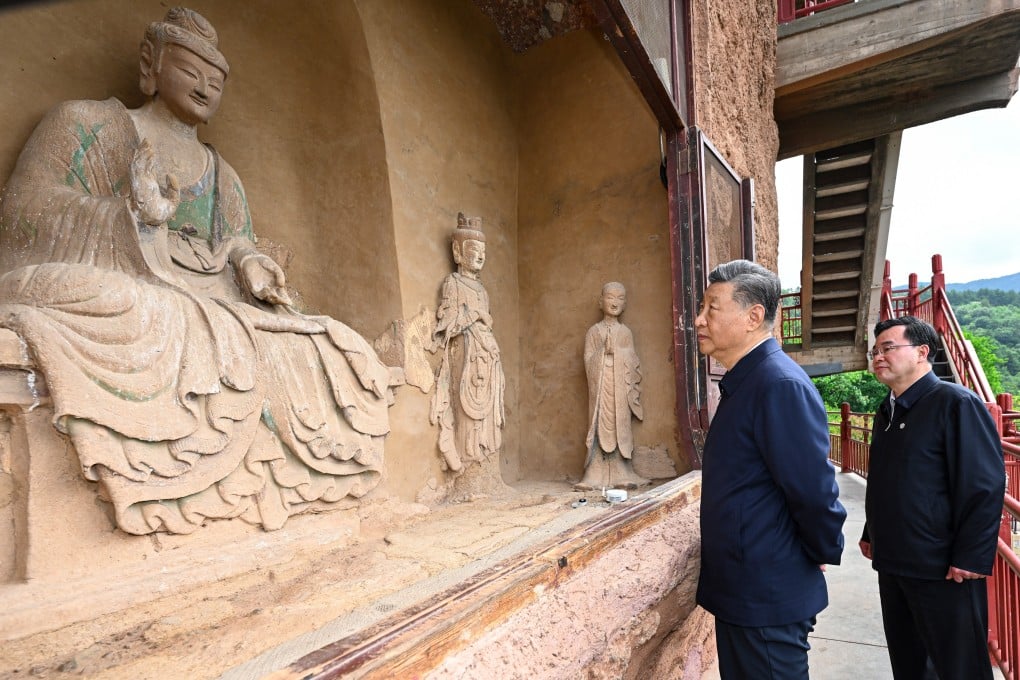 Chinese President Xi Jinping visits the Maijishan Grottoes, a Unesco-listed heritage site, in northwest China’s Gansu province on Wednesday. Photo: Xinhua