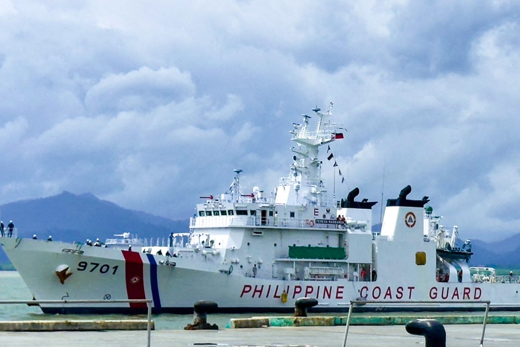 The BRP Teresa Magbanua arrives at a port in Puerto Princesa in the Philippines on Sunday after spending months anchored at a South China Sea reef also claimed by Beijing. Photo: AFP / Philippine Coast Guard (PCG)