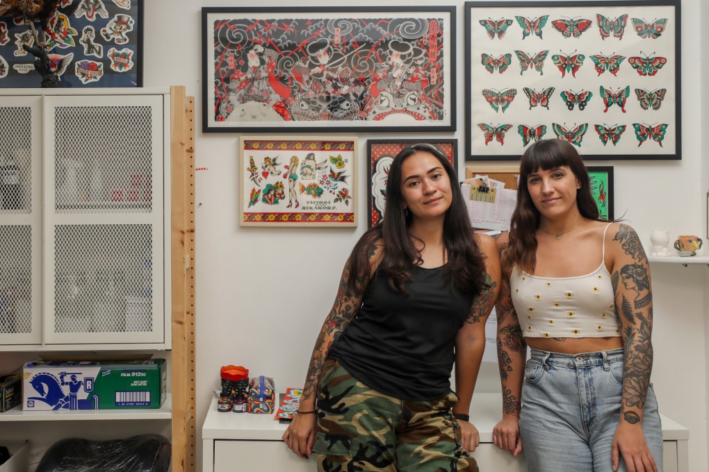 Co-owners of Star Crossed Tattoo Megan Lancaster (in white) and Rika Korponay at their studio in Wan Chai. We visit three prominent tattoo parlours ahead of this year’s Hong Kong China International Tattoo Exhibition, from October 4 to 6. Photo: Xiaomei Chen