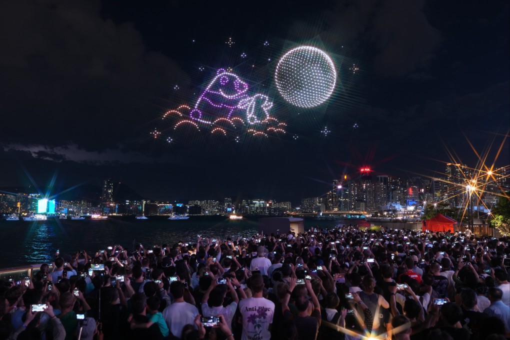 The drone show over Victoria Harbour included a panda bear. Photo: Eugene Lee