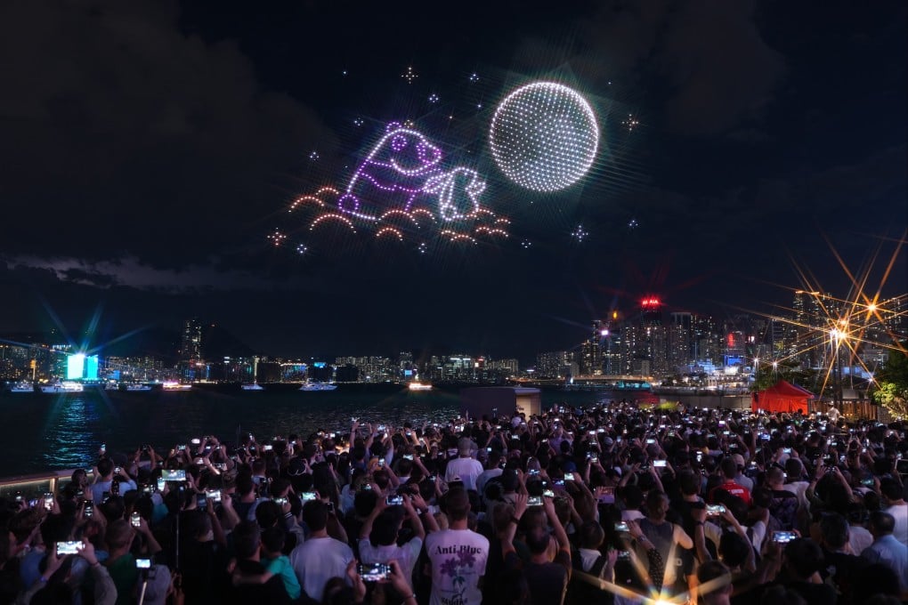The drone show over Victoria Harbour included a panda bear. Photo: Eugene Lee