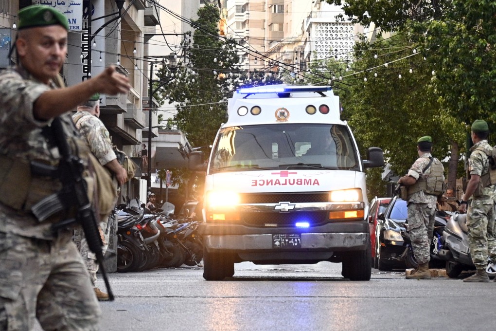 An ambulance arrives at the American University of Beirut Medical Centre after an incident involving Hezbollah members’ wireless devices in Beirut on Tuesday. Photo: EPA-EFE