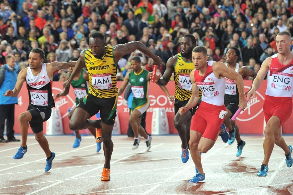 Usain Bolt (centre) leads Jamaica to victory in 4x100m relay at the 2014 Commonwealth Games in Glasgow. Athletics and swimming are the only two sports guaranteed to be held in 2026. Photo: AFP