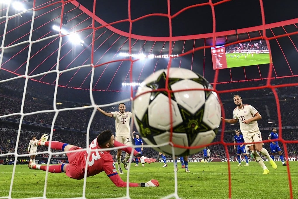 Harry Kane (right) scores to put Bayern Munich 4-2 up against Dinamo Zagreb in their Uefa Champions League in Munich that finished 9-2. Photo: EPA-EFE
