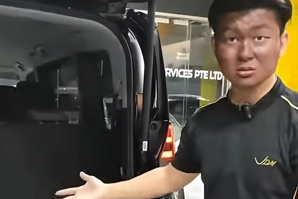 A salesman appears in blackface to promote a Toyota Noah Hybrid in an advert for JDM Automobile Carros Centre in Singapore. Photo: YouTube/WakeUpSingapore