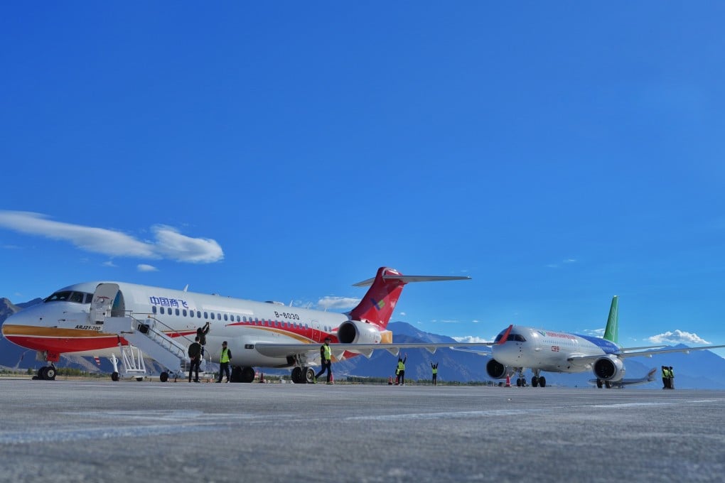 China’s ARJ21 and C919 aircraft. Photo: CCTV