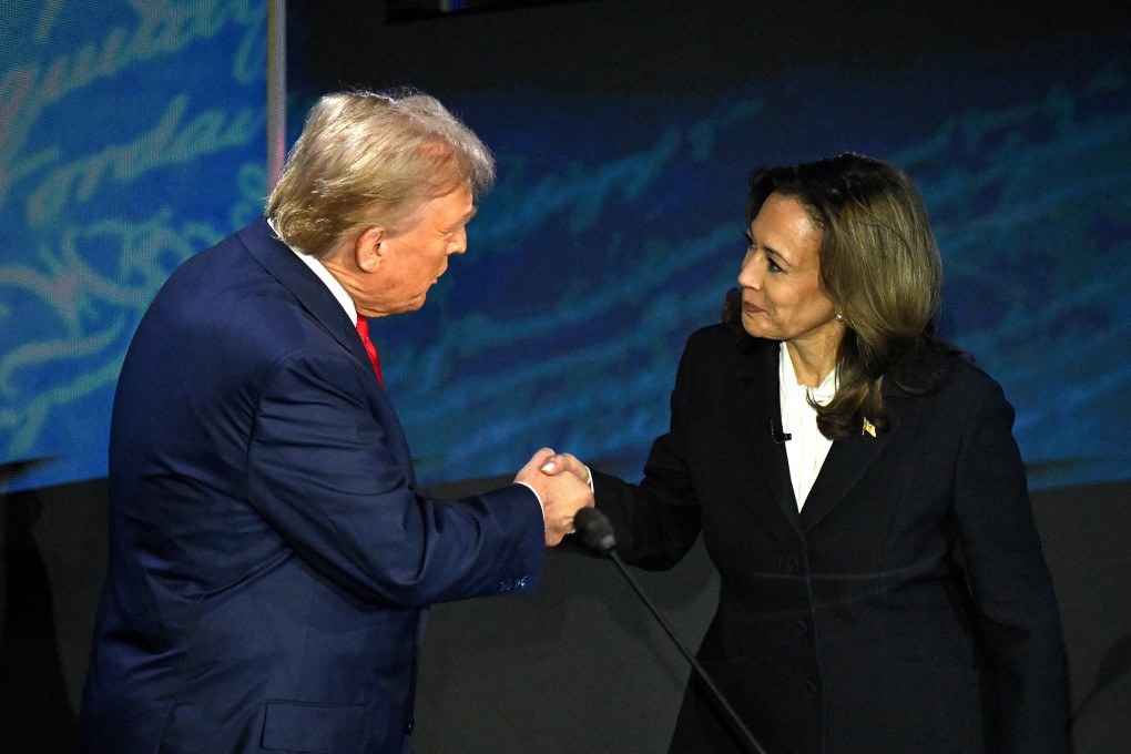 US Vice President and Democratic presidential candidate Kamala Harris (right) shakes hands with former US President and Republican presidential candidate Donald Trump during a presidential debate in Philadelphia on September 10. Photo: AFP/Getty Images/TNS