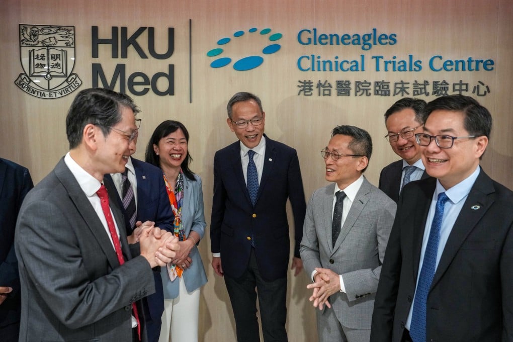 Medical school dean Wallace Lau (centre) and Gleneagles CEO Kenneth Tsang (far right) at the opening of the centre. Photo: Elson Li