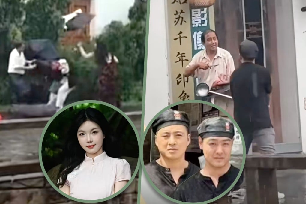 A Chinese woman and two chefs received praise for their bravery after subduing a knife-wielding man during a street attack. Photo: SCMP composite/Douyin