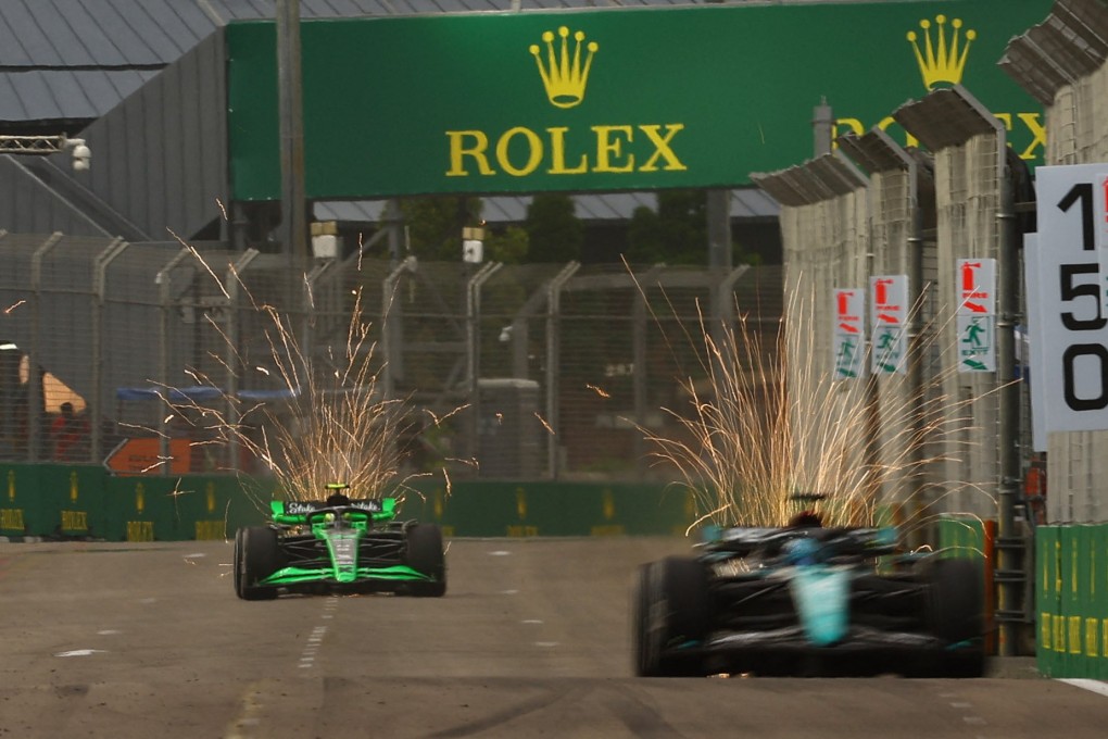 Sauber’s Zhou Guanyu (left) and Mercedes’ George Russell during practice ahead of the Singapore Grand Prix. Photo: Reuters