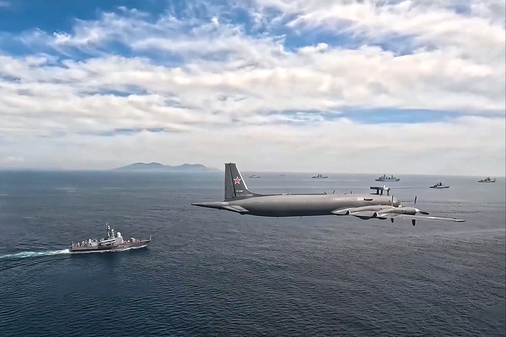 Russian anti-submarine aircraft fly during the Ocean-2024 drill with China. Photo: Russian Defence Ministry Press Service via AP