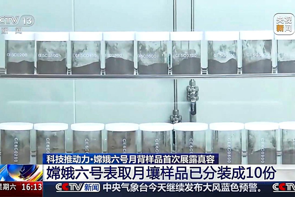 The Chang’e-6 mission soil samples are being stored in a nitrogen-filled cabinet alongside those from the Chang’e-5 mission, at the Lunar Sample Laboratory in Beijing. Photo: CCTV