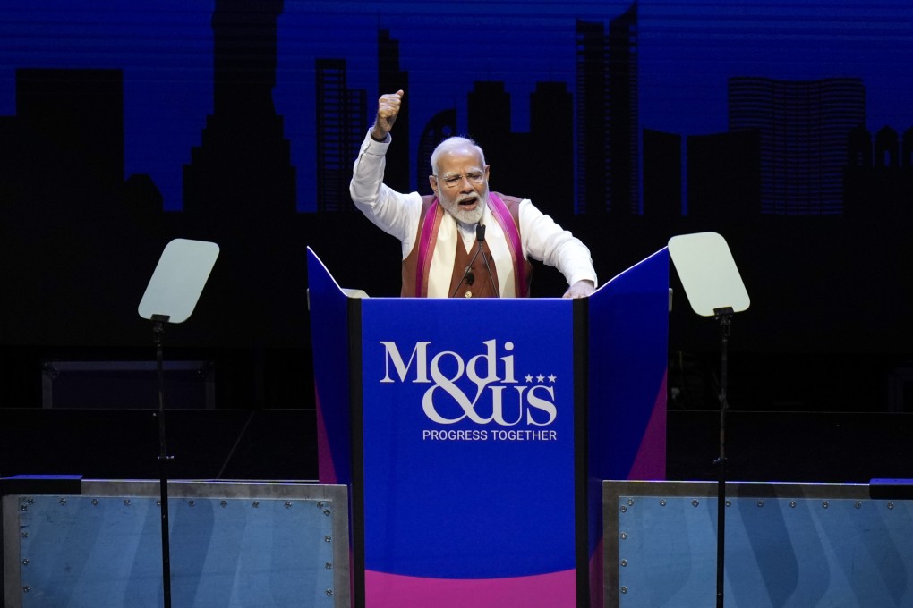 India’s Prime Minister Narendra Modi speaks at an event in Uniondale, New York on Sunday,. Photo: AP