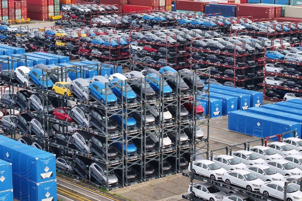 China-made cars await export at a port in Jiangsu province. Photo: AFP