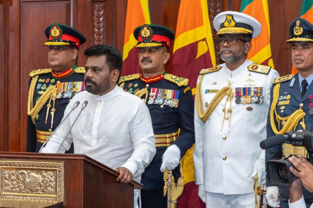 Anura Kumara Dissanayake is sworn in as Sri Lanka’s ninth president in Colombo on Monday. Photo: Xinhua