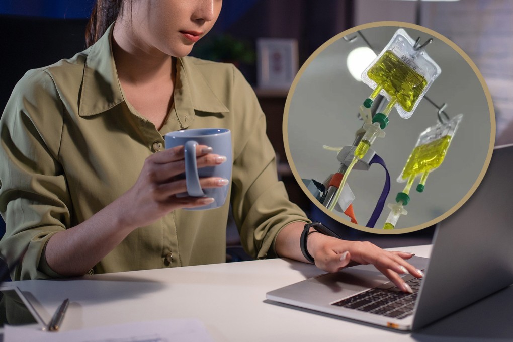 Office workers in South Korea and China use nutrient IV drips to combat fatigue, but the benefits are unproven. Photo: SCMP composite/Shutterstock/QQ.com