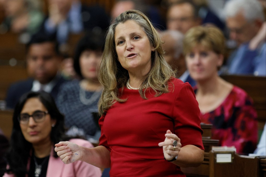 Canada’s Minister of Finance Chrystia Freeland speaks during Question Period in the House of Commons on Parliament Hill in Ottawa, Ontario, on September 17. Photo: Reuters
